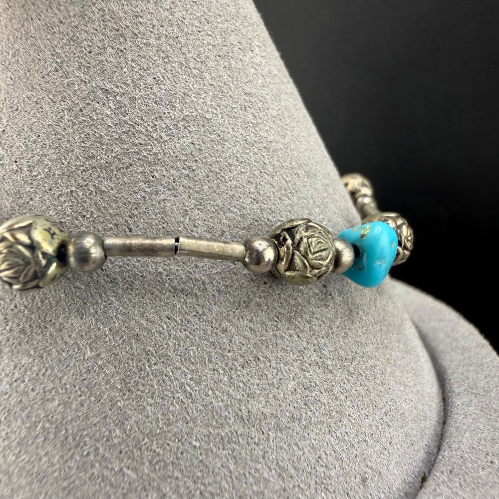 Vintage Beaded Bracelet Blue Silver Tone‎ 7" - Picture 5 of 10